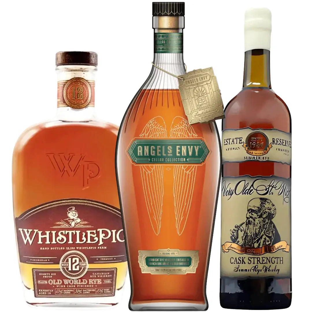 Rye Whiskey Diamond Collector Pack: WhistlePig Old World 12 Year, Very Olde St. Nick Summer Rye, Angel’s Envy Cellar Collection - Main Street Liquor