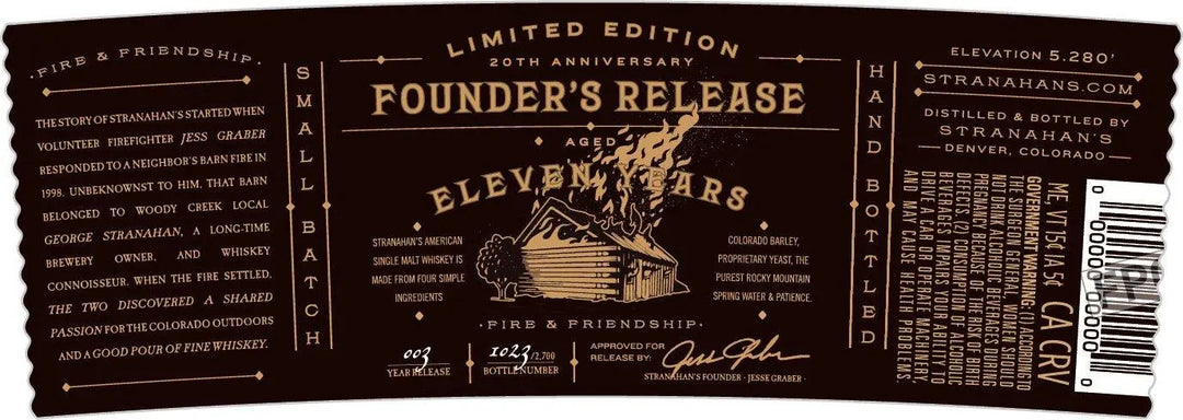 Stranahan's Founder's Release 11Year Single Malt Whiskey – Limited Edition - Main Street Liquor