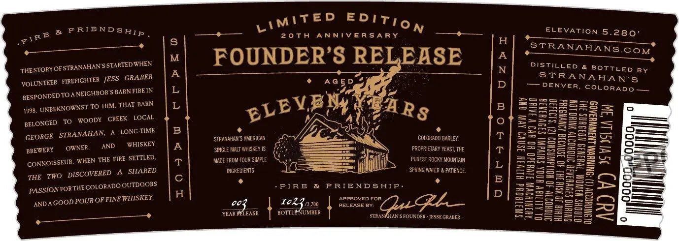 Stranahan's Founder's Release 11Year Single Malt Whiskey – Limited Edition - Main Street Liquor
