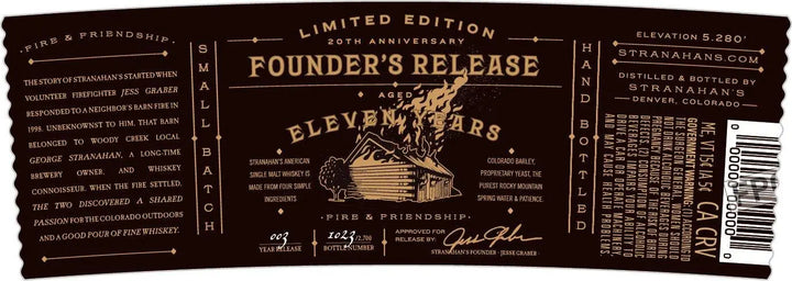 Stranahan's Founder's Release 11Year Single Malt Whiskey – Limited Edition - Main Street Liquor