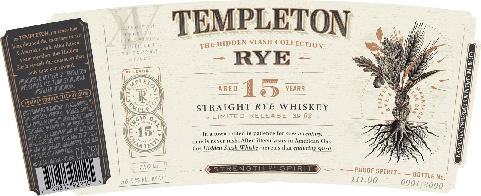Templeton Hidden Stash 15 Year Straight Rye Whiskey 750mL - Main Street Liquor