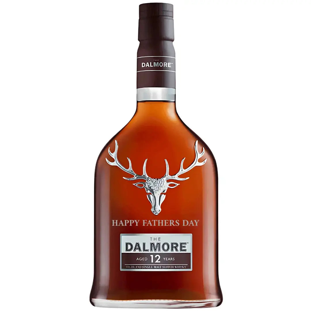The Dalmore 12 Year Scotch "Happy Father's Day!" Engraved Bottle—featuring the iconic silver stag—is the perfect Highland Scotch gift from The Dalmore for a special Father’s Day celebration.