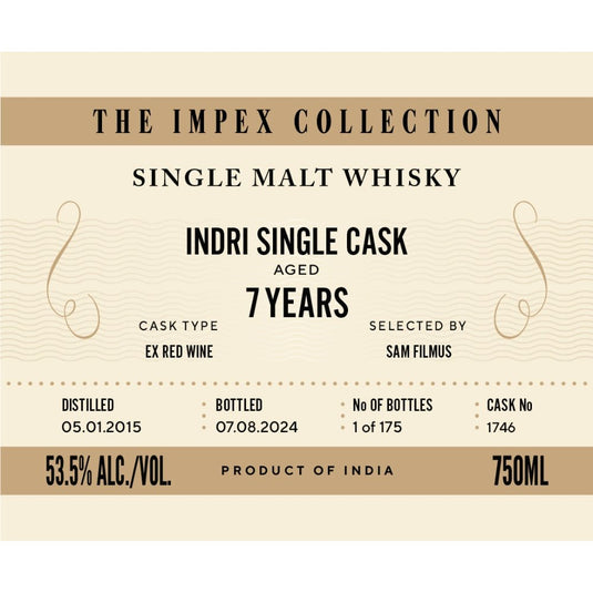 The ImpEx Collection Indri Single Cask 7 Year Old - Main Street Liquor