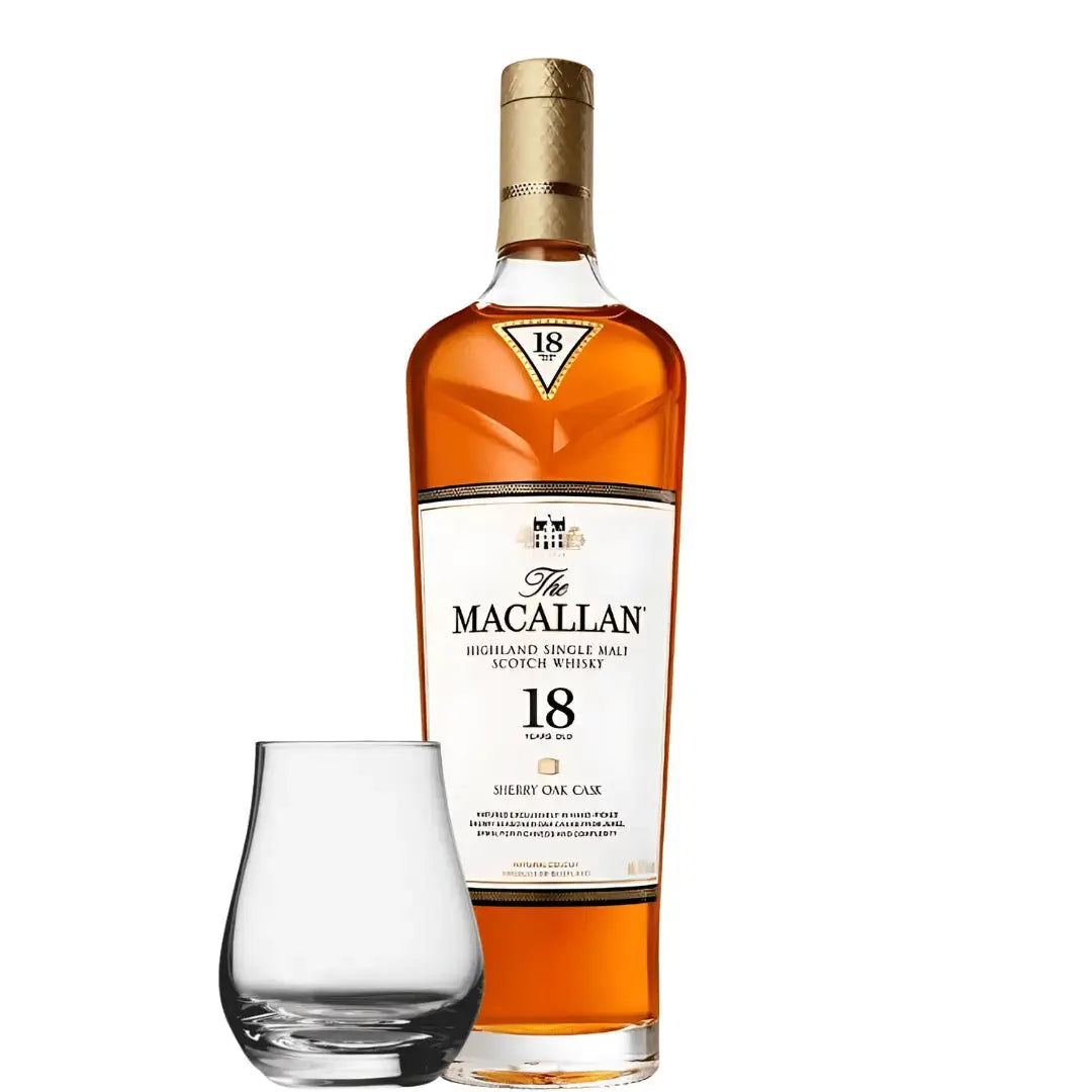 The Macallan 18 Year Old Sherry Oak with Spey Dram Glass - Main Street Liquor