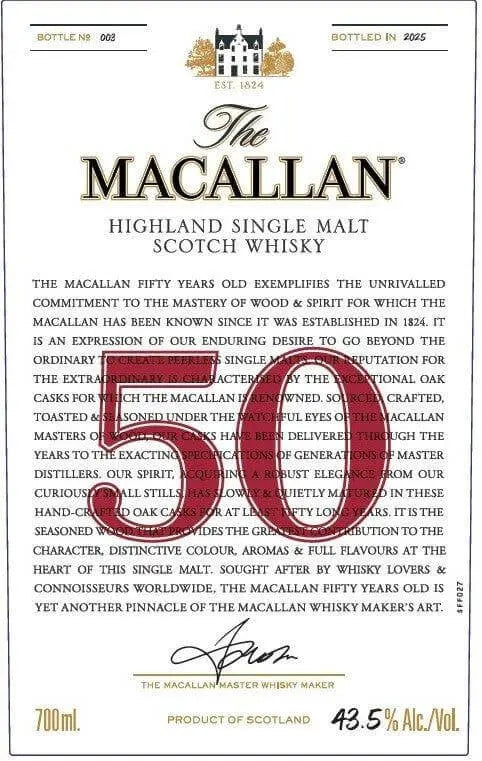 The Macallan 50 Year Old Highland Single Malt Scotch Whisky 700ml - Main Street Liquor