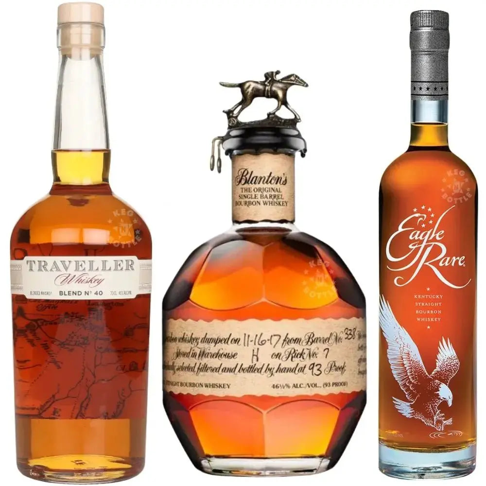 Traveller Whiskey Blend No. 40, Blanton’s Original Single Barrel, & Eagle Rare Bourbon Collection (750 ml Each) - Main Street Liquor