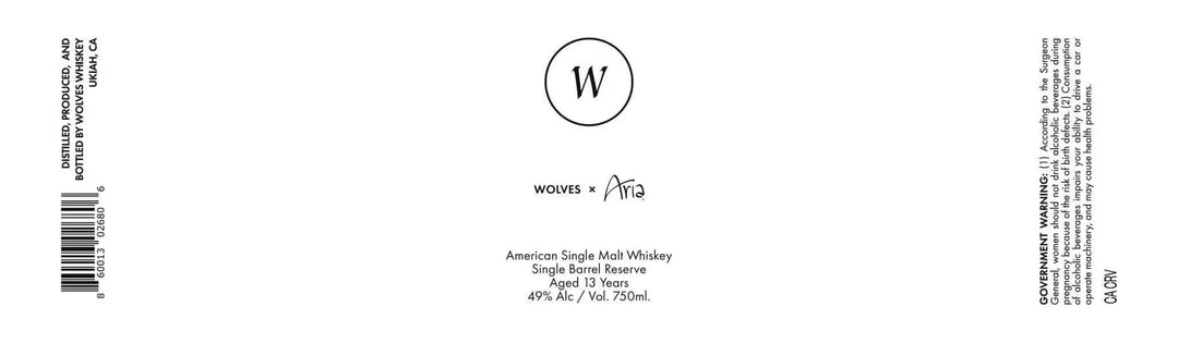 Wolves x Aria American Single Malt Whiskey Single Barrel Reserve, 13 Years - Main Street Liquor