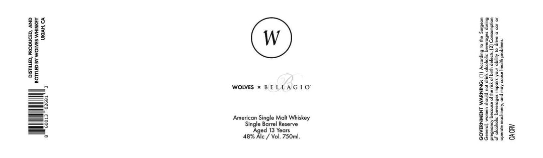 Wolves x Bellagio American Single Malt Whiskey Single Barrel Reserve, 13 Years - Main Street Liquor