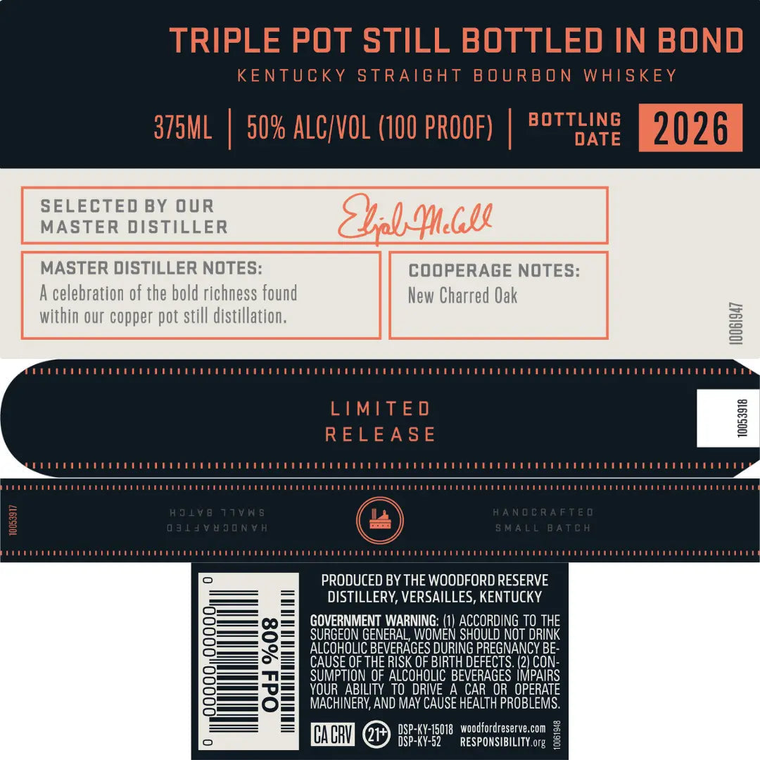 Woodford Reserve Triple Pot Still Bottled in Bond Bourbon 375mL - Main Street Liquor