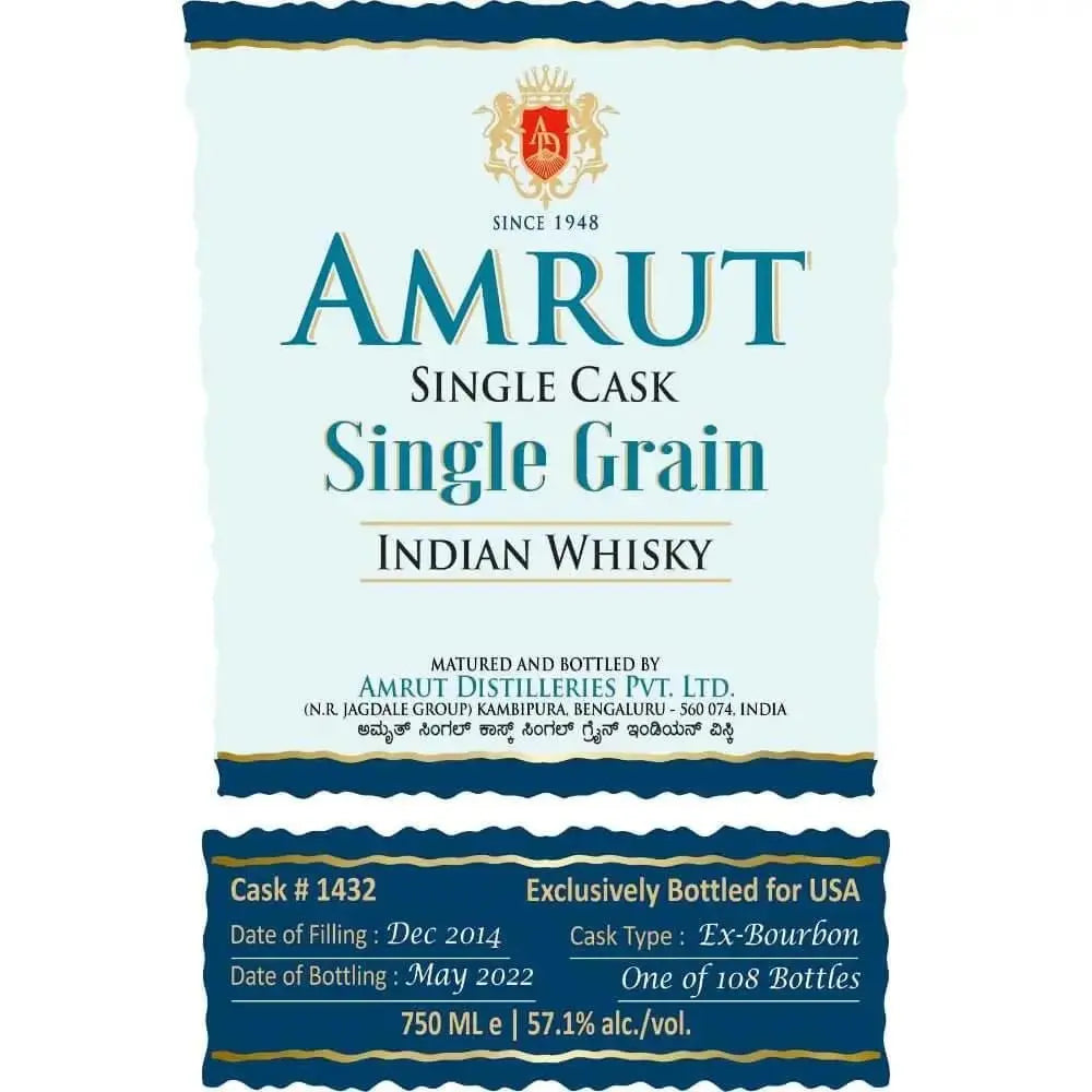 Amrut Single Cask Single Grain Indian Whisky - Main Street Liquor