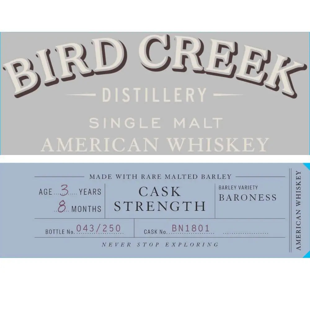 Bird Creek Cask Strength American Single Malt Whiskey - Main Street Liquor