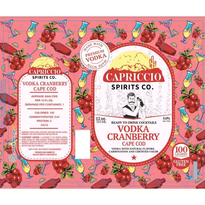 Capriccio Vodka Cranberry Cape Cod Canned Cocktail 6PK - Main Street Liquor