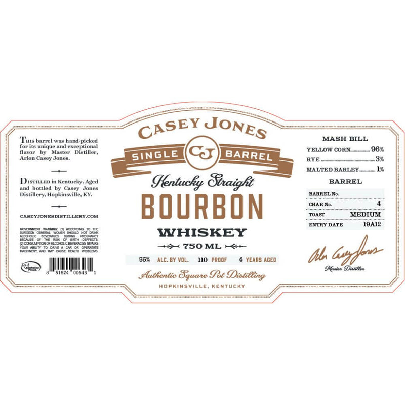 Load image into Gallery viewer, Casey Jones Single Barrel Kentucky Straight Bourbon Mash Bill 1 - Main Street Liquor
