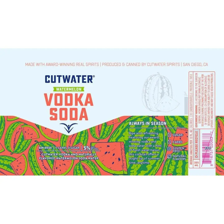 Cutwater Watermelon Vodka Soda 4pk - Main Street Liquor