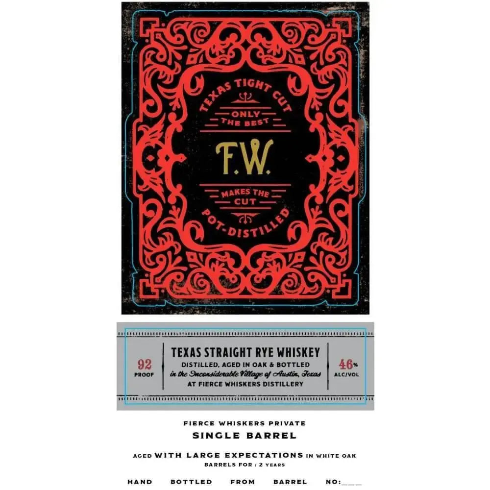 Fierce Whiskers Single Barrel Texas Tight Cut Straight Rye Whiskey - Main Street Liquor