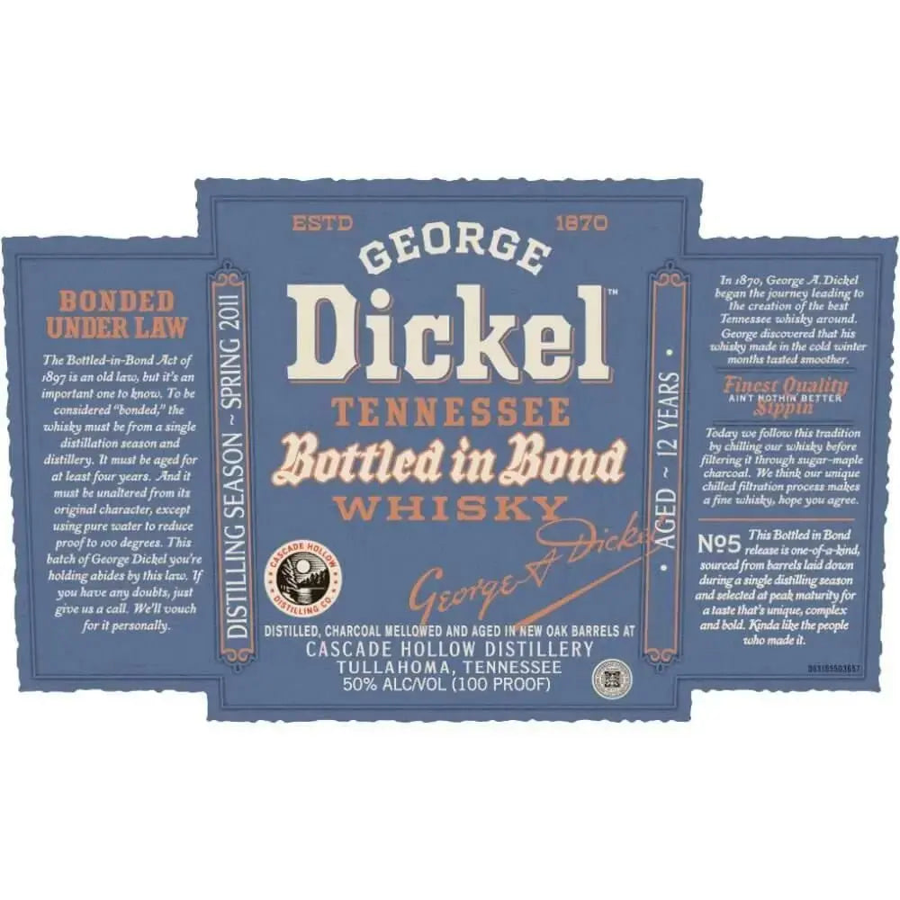 George Dickel 12 Year Old Bottled in Bond Tennessee Whisky - Main Street Liquor