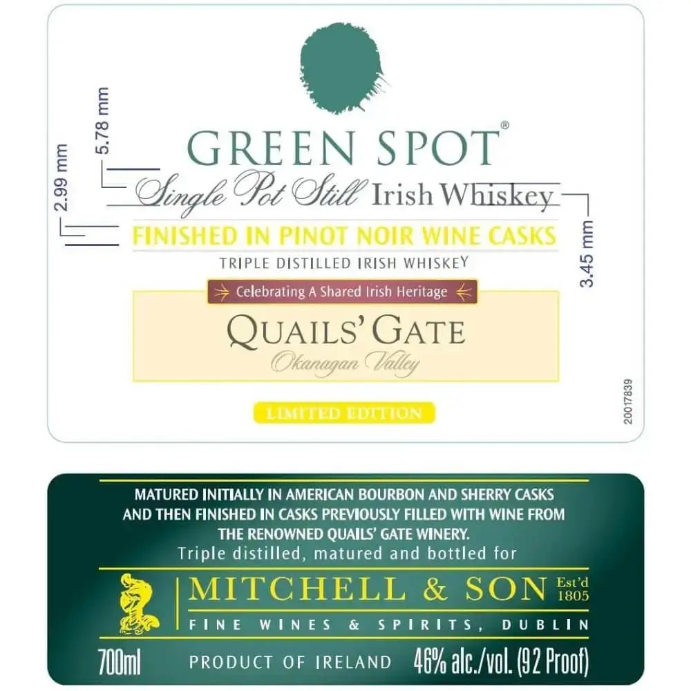 Green Spot Quail's Gate Limited Edition Irish Whiskey - Main Street Liquor