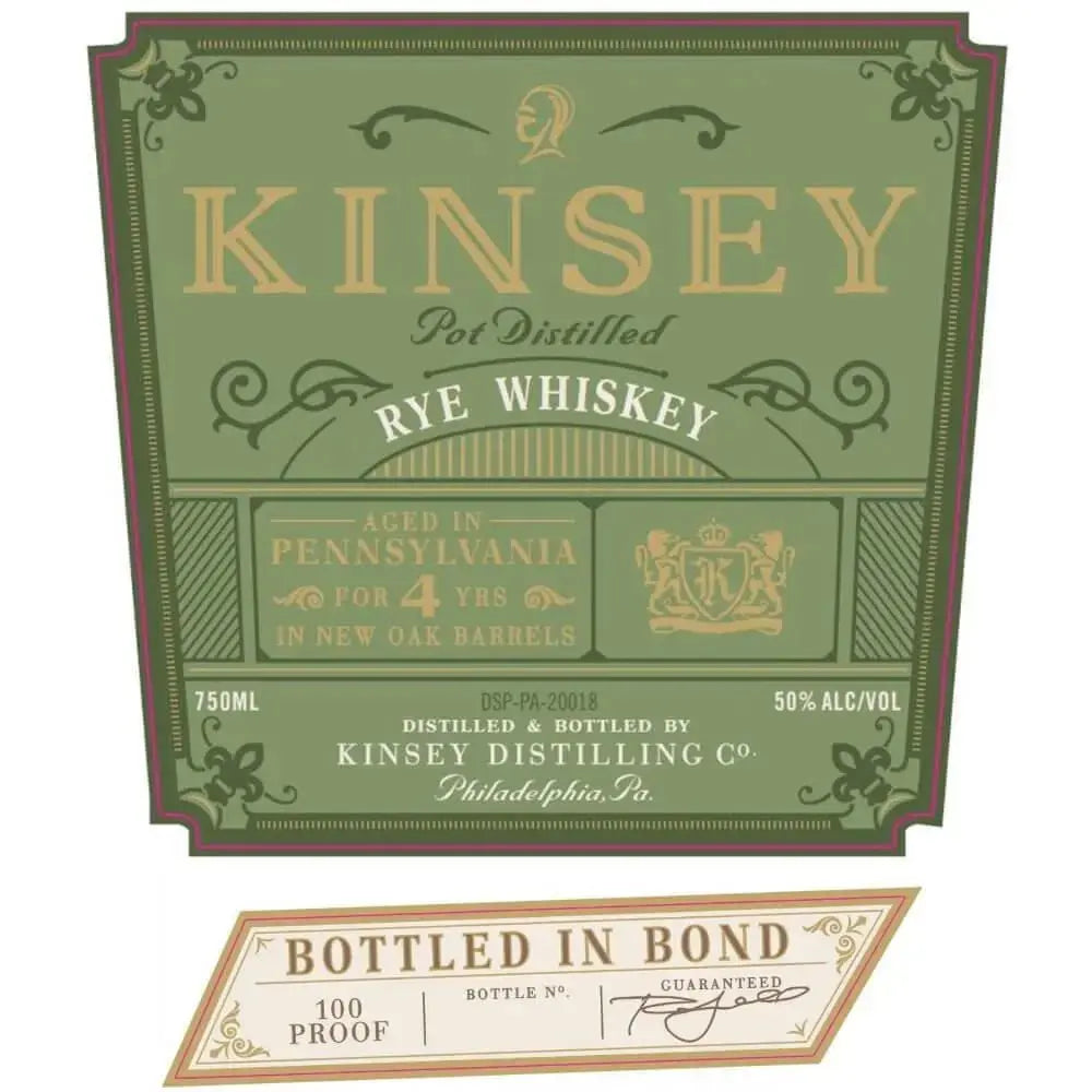 Kinsey 4 Year Old Bottled in Bond Rye Whiskey - Main Street Liquor