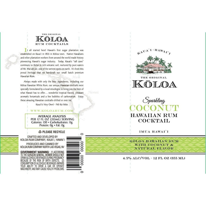 Kōloa Sparkling Coconut Hawaiian Rum Cocktail 4pk - Main Street Liquor