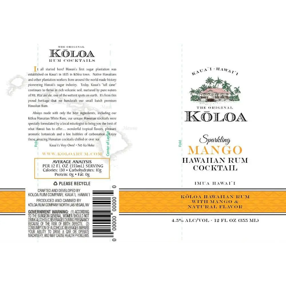 Kōloa Sparkling Mango Hawaiian Rum Cocktail 4pk - Main Street Liquor