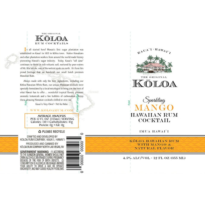 Kōloa Sparkling Mango Hawaiian Rum Cocktail 4pk - Main Street Liquor