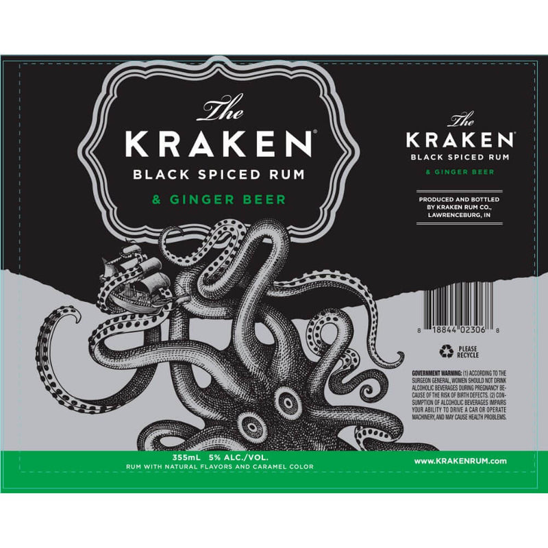 Load image into Gallery viewer, Kraken Black Spiced Rum &amp; Ginger Beer Cocktail 4PK - Main Street Liquor
