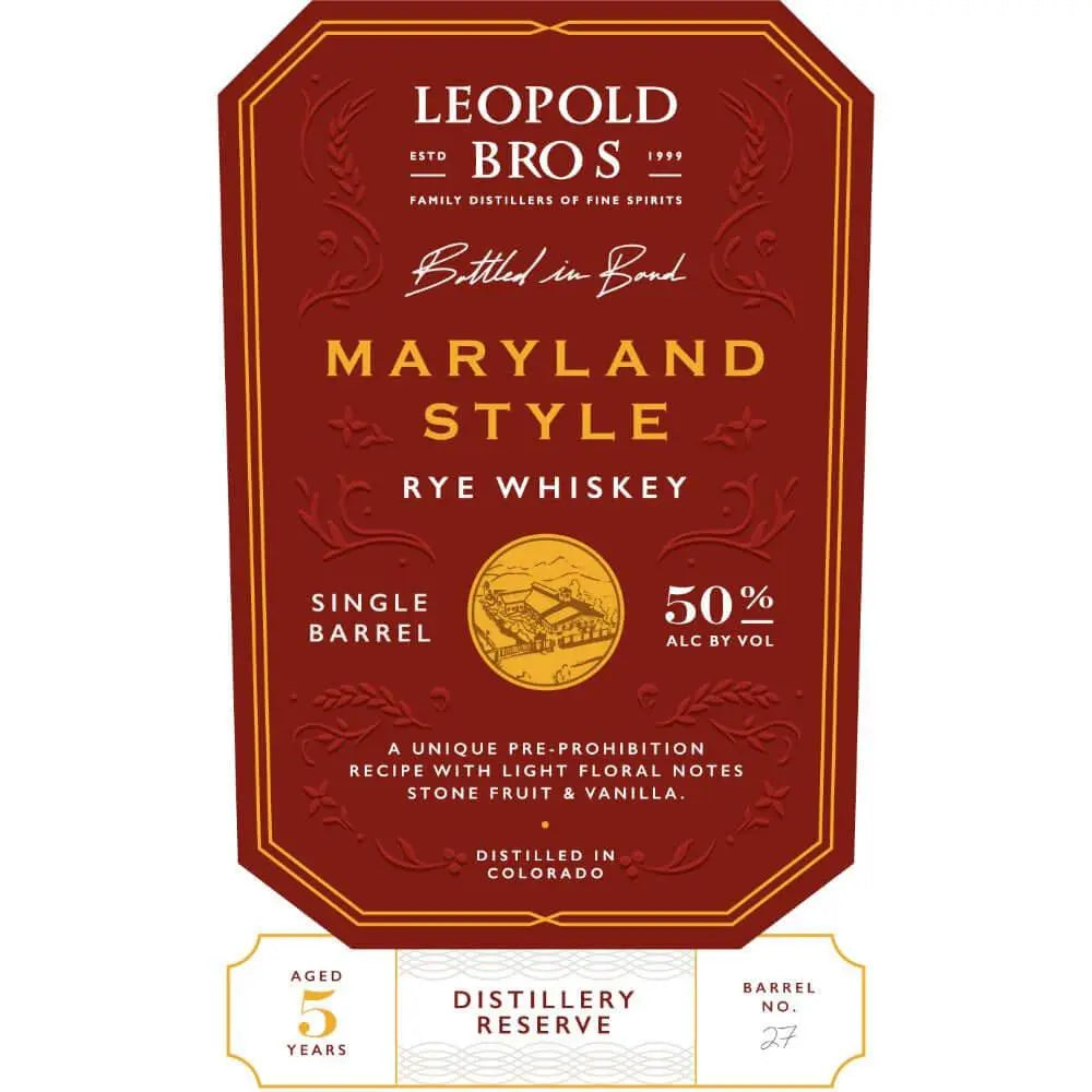 Leopold Bros Distillery Reserve Maryland Style Rye - Main Street Liquor