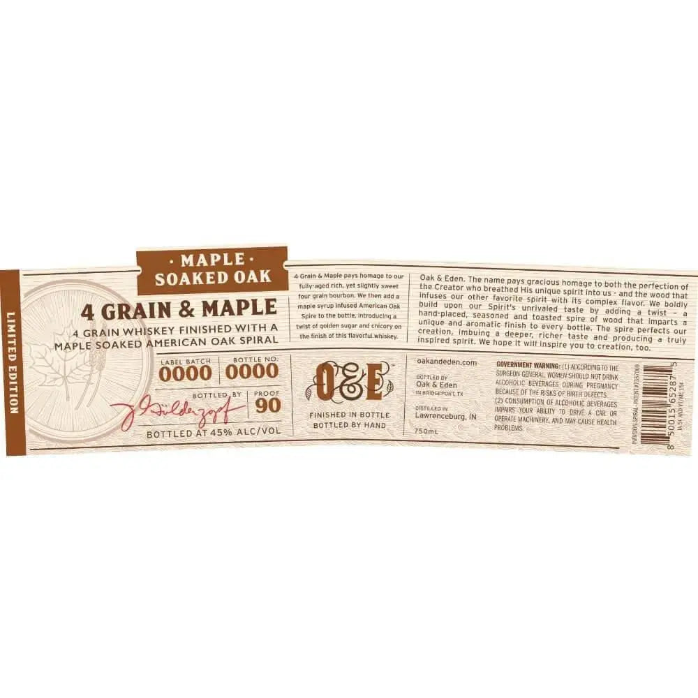 Oak &amp; Eden 4 Grain &amp; Maple Whiskey Limited Edition - Main Street Liquor