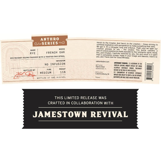 Oak & Eden Anthro Series Jamestown Revival Rye - Main Street Liquor