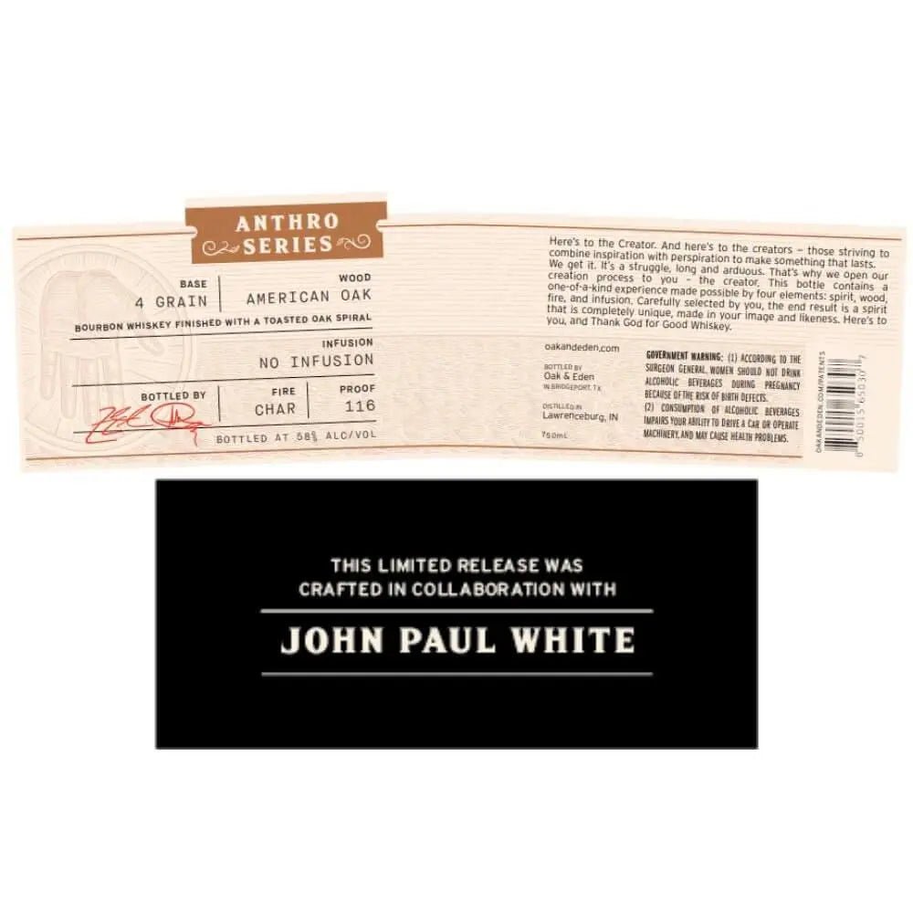 Oak &amp; Eden Anthro Series John Paul White 4 Grain Bourbon - Main Street Liquor