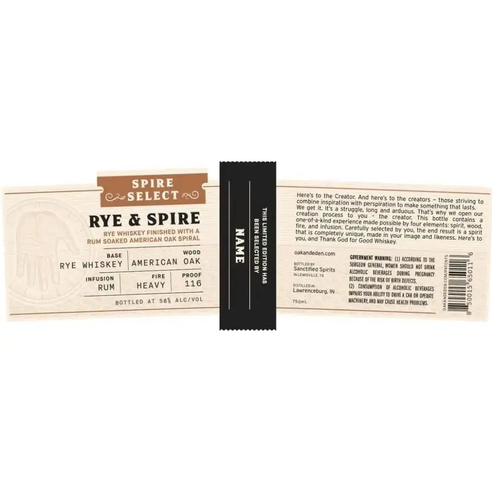 Oak &amp; Eden Rye &amp; Spire Single Barrel - Main Street Liquor