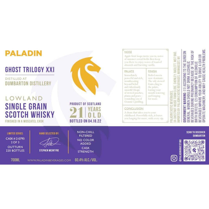 Load image into Gallery viewer, Paladin Ghost Trilogy XXI Dumbarton Distillery 21 Year Old Moscatel Cask 2022 - Main Street Liquor
