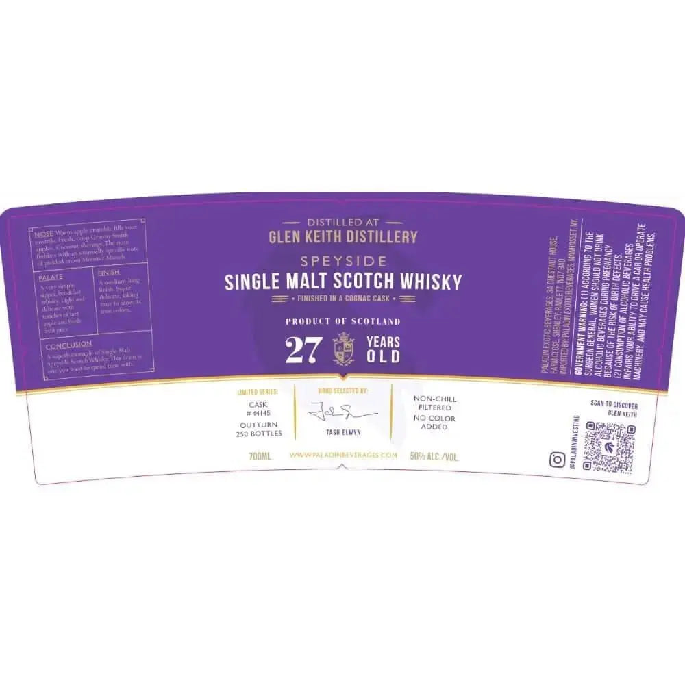 Paladin Glen Keith Distillery Cognac Cask Finished 27 Year Old - Main Street Liquor