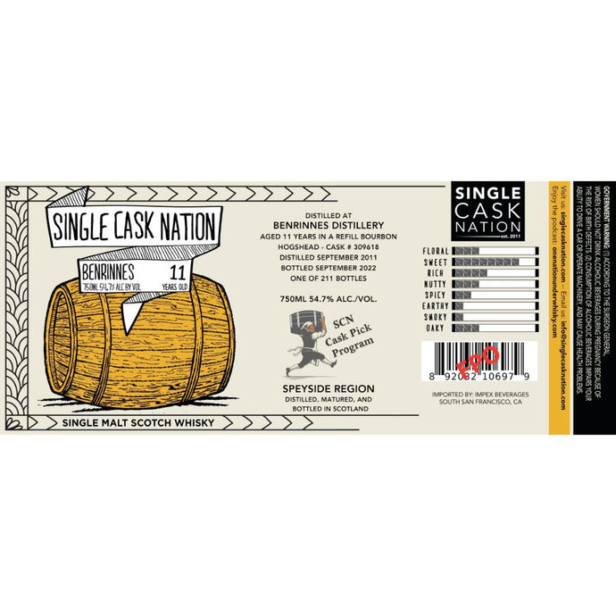 Single Cask Nation 11 Year Old Benrinnes 2011 Cask 