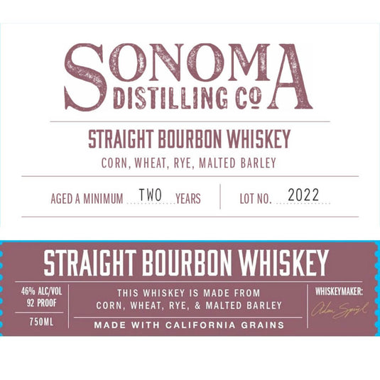 Sonoma Distilling Straight Bourbon Whiskey - Main Street Liquor