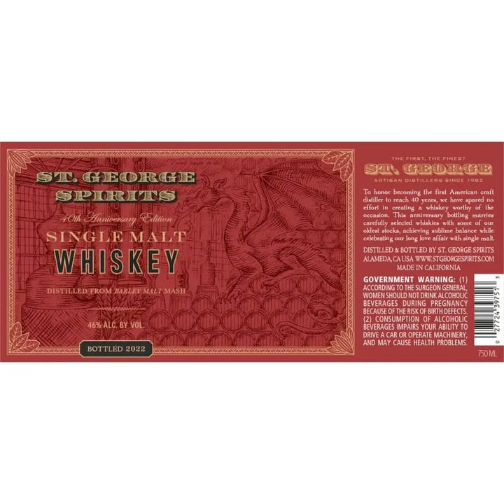 St. George 40th Anniversary Edition Single Malt Whiskey - Main Street Liquor
