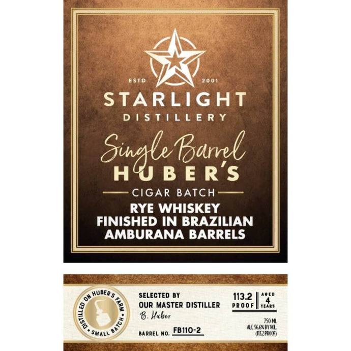 Starlight Huber’s Cigar Batch Rye Finished In Brazilian Amburana Barrels - Main Street Liquor