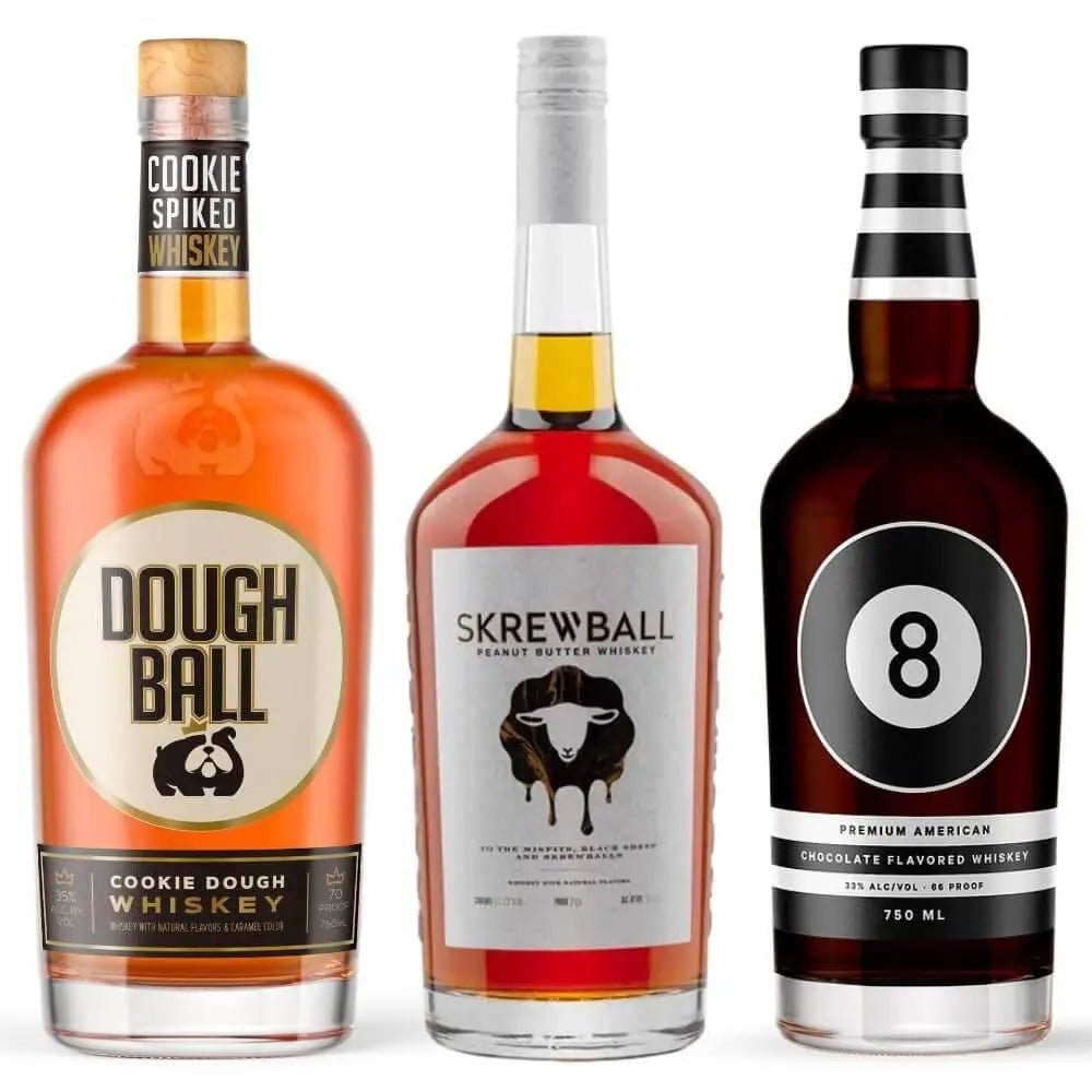 "The Balls" Bundle - Skrewball Peanut Butter, 8 Ball Chocolate &amp; Dough Ball Cookie Dough Whiskey - Main Street Liquor