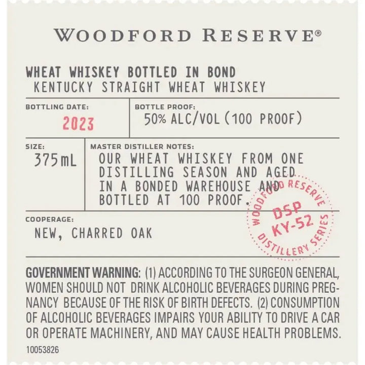 Woodford Reserve Bottled in Bond Kentucky Straight Wheat Whiskey - Main Street Liquor